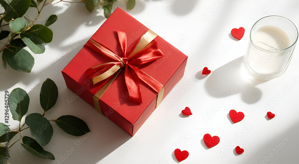 Obraz premium red gift box with ribbon