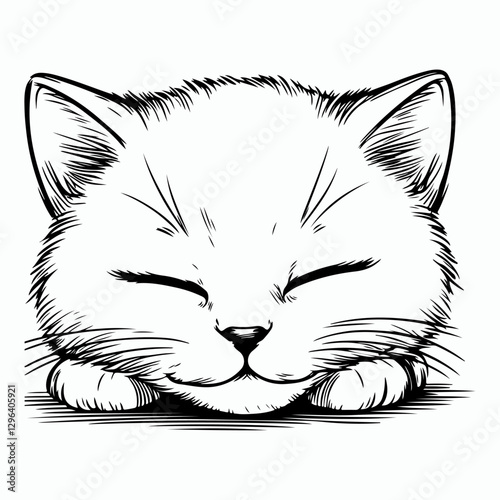 Sketch of head cute sleeping kitten 003 vector illustration with clean lines and artistic details for creative projects
