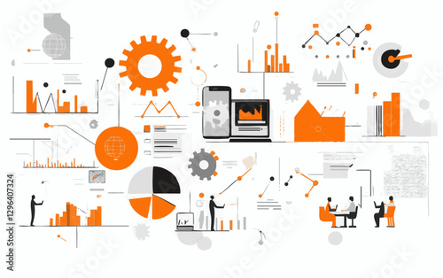 Vector Illustration of business analytics featuring graphs, charts, and data visualization tools. Concept of corporate data analysis and decision-making.