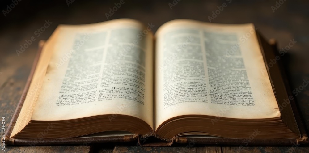 Obraz premium Close-up detail shots of antique book pages, showing natural aging, distressed, old book