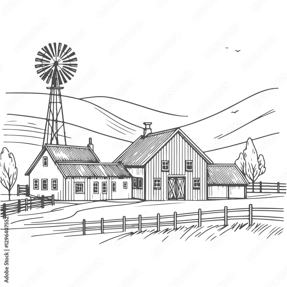 Fototapeta premium Vintage Hill Farm Logo 48 vector illustration with clean lines and artistic details for creative projects