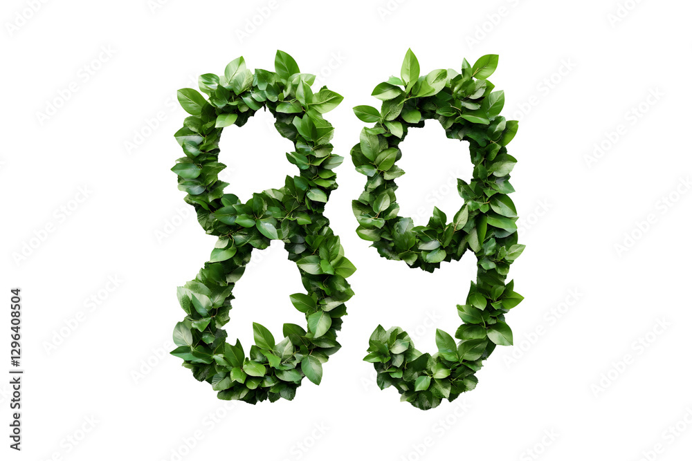 Leaves Create Number Eighty-Nine, Transparent Background Leaves Create Number Eighty-Nine, Transparent Background