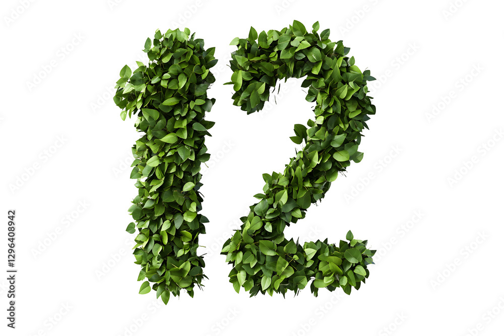 Leaves Create Number Twelve, Transparent Background Leaves Create Number Twelve, Transparent Background