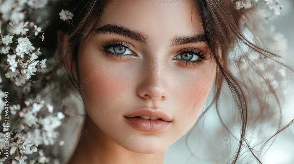 A captivating young woman exuded effortless beauty with a natural makeup look, her features radiant and her spirit free. A captivating young woman exuded effortless beauty with a natural makeup look, her features radiant and her spirit free.