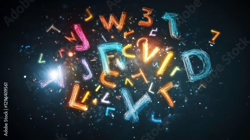 Vibrant Letters on Isolated Background with Lights