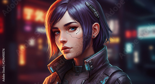 Cyberpunk Girl Portrait Cityscape (1) photo