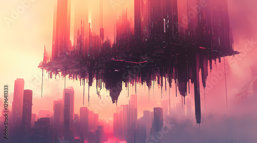 A futuristic cityscape imagined as a melted blend of dripping urban architecture. Surreal Melting Architecture. Illustration