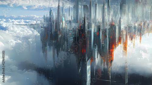 A futuristic cityscape imagined as a melted blend of dripping urban architecture. Surreal Melting Architecture. Illustration