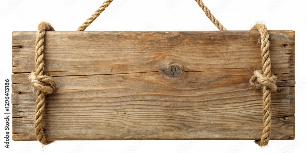 Rustic Wooden Signboard Hanging from Hemp Rope, Ideal for Adding Your Message or Design Rustic Wooden Signboard Hanging from Hemp Rope, Ideal for Adding Your Message or Design