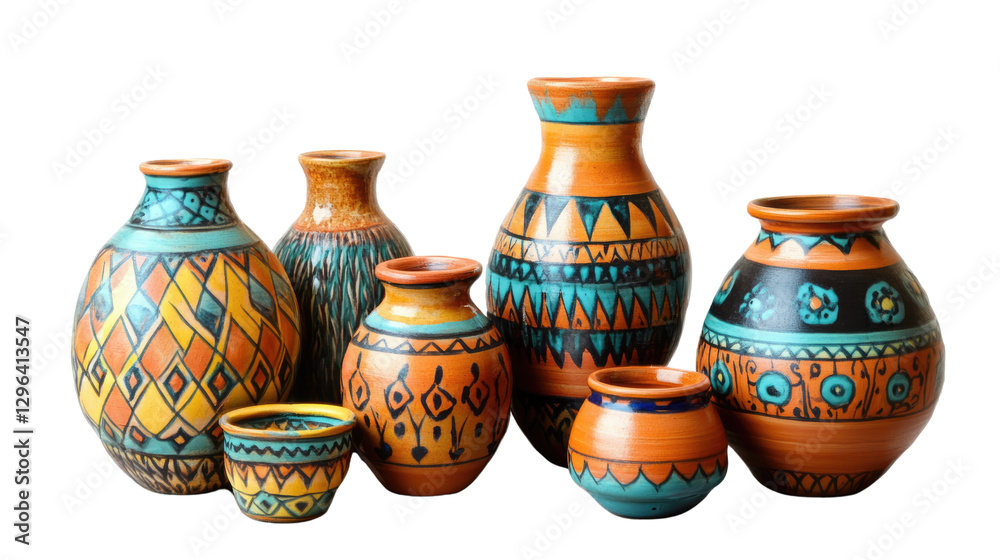 Ceramic Collection: A beautifully arranged group of vibrantly painted ceramic pots and vases showcasing diverse shapes and intricate designs. Ceramic Collection: A beautifully arranged group of vibrantly painted ceramic pots and vases showcasing diverse shapes and intricate designs.