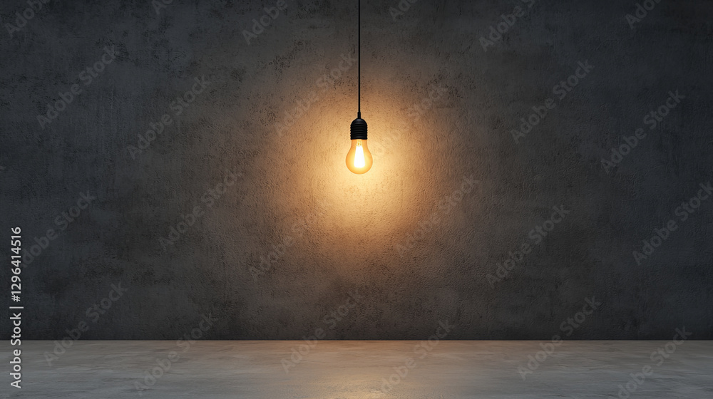 single light bulb illuminates textured gray wall, creating warm ambiance single light bulb illuminates textured gray wall, creating warm ambiance