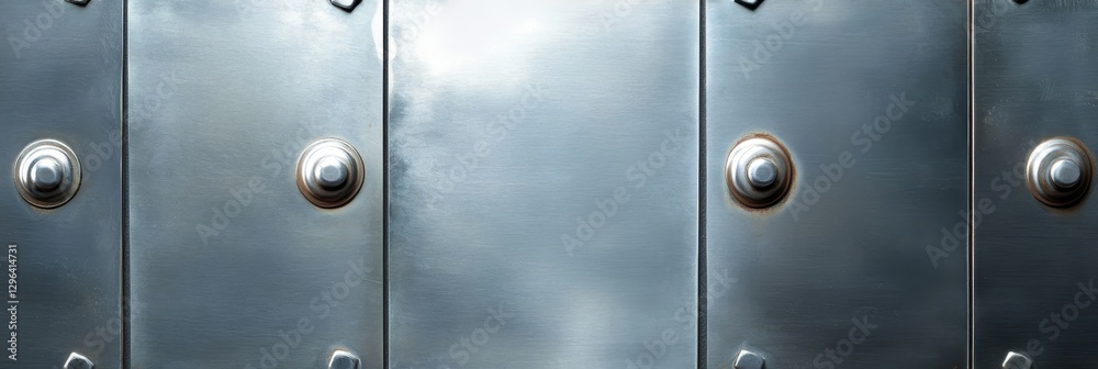 Fototapeta premium Steel Plate Texture Background - Close-up of a metallic surface with rivets, ideal for industrial or technological backgrounds