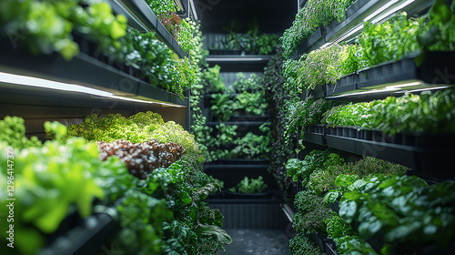 a thriving indoor vertical farm cultivating fresh hydroponic greens. This sustainable, high-tech farming method ensures year-round production of nutritious, eco-friendly produce.