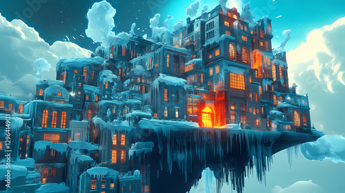 Fading light in a dreamlike cityscape with melting buildings , surreal, melting. Surreal Melting Architecture. Illustration