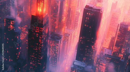 Fading light in a dreamlike cityscape with melting buildings , architecture, dreamscape, city. Surreal Melting Architecture. Illustration