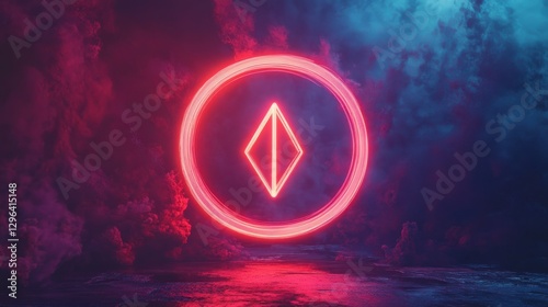 Wallpaper Mural Neon Arrow: A futuristic and vibrant illustration of an upward arrow within a glowing circle, symbolizing progress, growth, and advancement. It evokes a sense of speed, ambition, and innovation. Torontodigital.ca