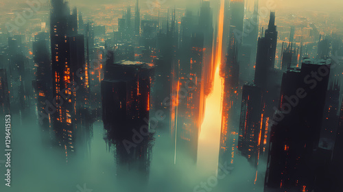 Fading light in a dreamlike cityscape with melting buildings , architecture, dreamscape, city. Surreal Melting Architecture. Illustration