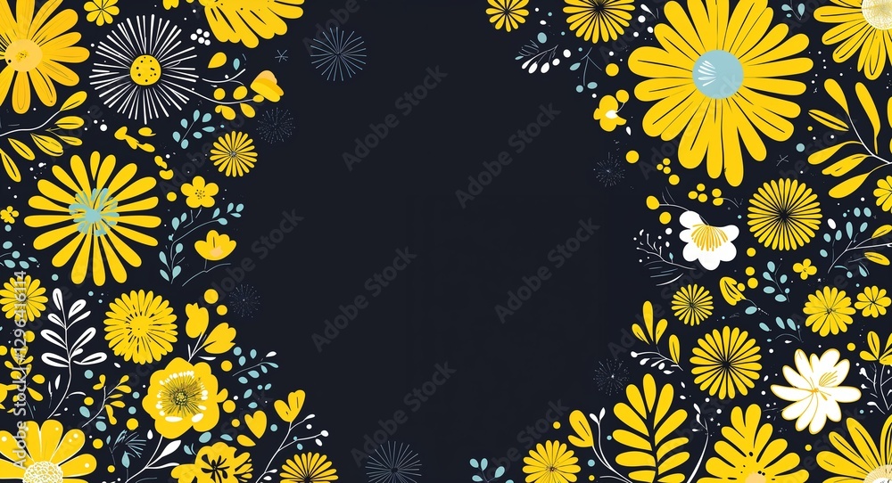 Obraz premium yellow decorative patterns abstract cartoon on plain dark black background illustration