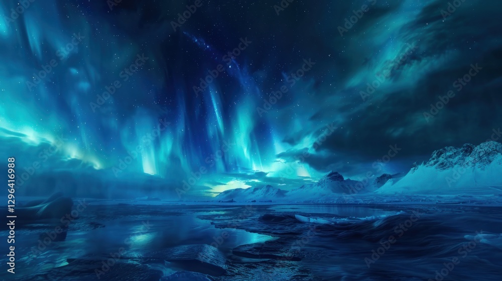 Naklejka premium Aurora Borealis over a Frozen Landscape