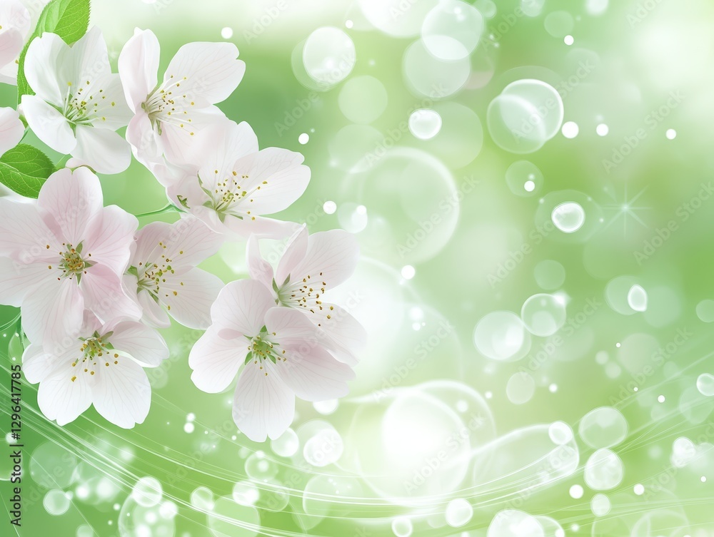 Delicate Pink Blossom Flowers Springtime Floral Background Soft Green Bokeh Lights Delicate Pink Blossom Flowers Springtime Floral Background Soft Green Bokeh Lights