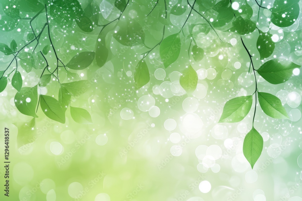 Lush Green Leaves Spring Nature Background Soft Bokeh Sparkling Light Fresh Foliage