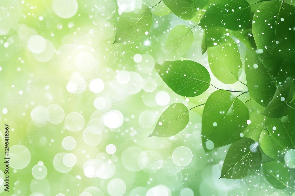 Lush Green Leaves Spring Nature Background Bokeh Lights Fresh Foliage Vibrant Greenery