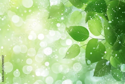 Obraz na płótnie Lush Green Leaves Spring Nature Background Bokeh Lights Fresh Foliage Vibrant Greenery w salonie