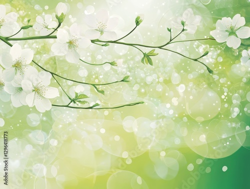 Obraz na płótnie Serene Spring Blossoms Delicate White Flowers on a Soft Green Background with Sparkling Bokeh w salonie
