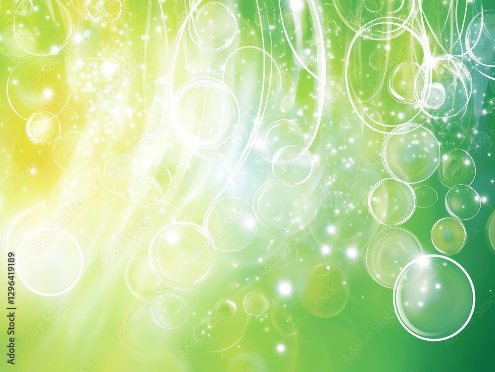 Abstract Green and Yellow Background with Bubbles and Sparkling Lights Perfect for Spring or Summer