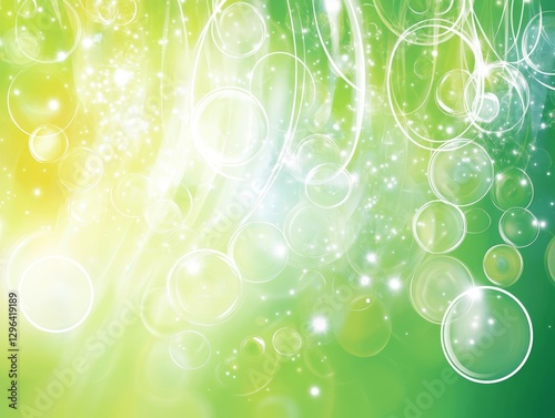 Obraz na płótnie Abstract Green and Yellow Background with Bubbles and Sparkling Lights Perfect for Spring or Summer w salonie