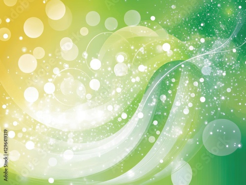 Obraz na płótnie Abstract Green and Yellow Background with Sparkling Bokeh Lights and Swirling Waves w salonie