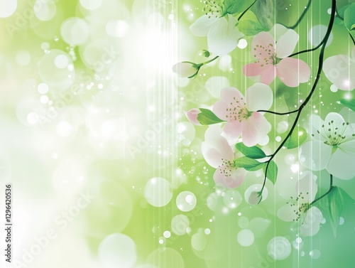 Serene Spring Blossoms Delicate Pink and White Flowers on a Green Bokeh Background