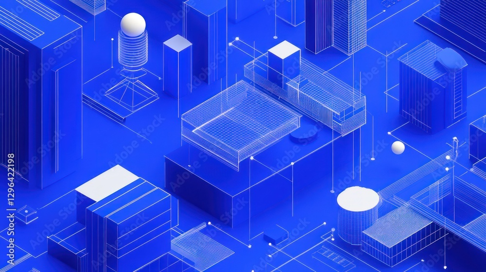 Abstract city, digital network, isometric, connection, background, tech illustration Abstract city, digital network, isometric, connection, background, tech illustration