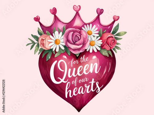 Romantic floral heart with crown - perfect gift for valentine's day or queen of hearts celebration