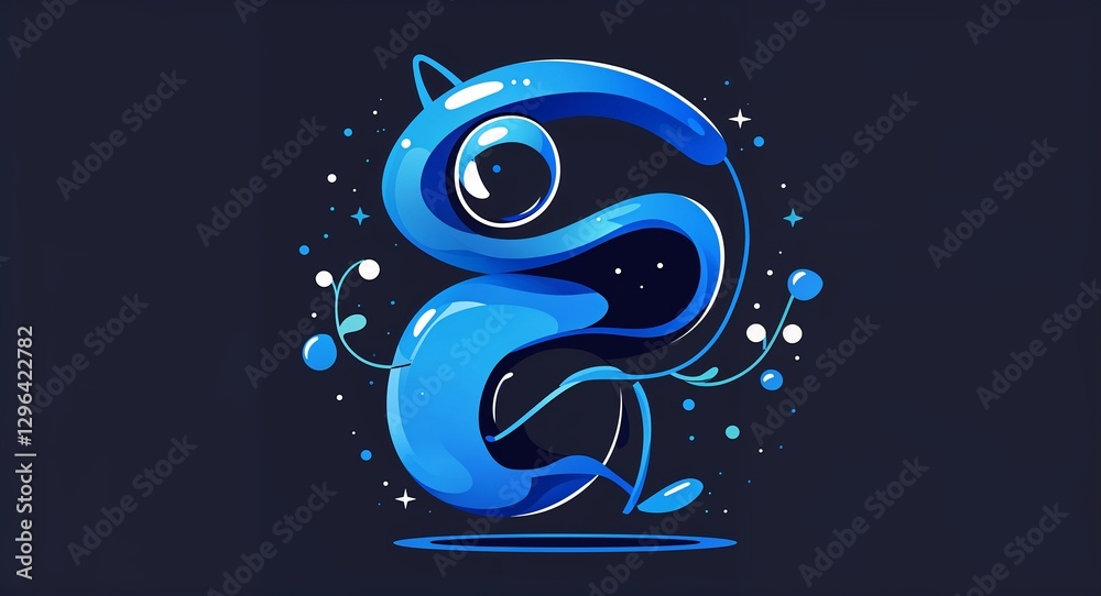 Fototapeta premium blue unique abstract cartoon on plain dark black background illustration