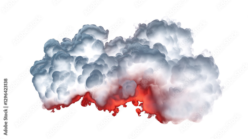Moody smoke cloud in deep charcoal with red undertones isolated on transparent white background