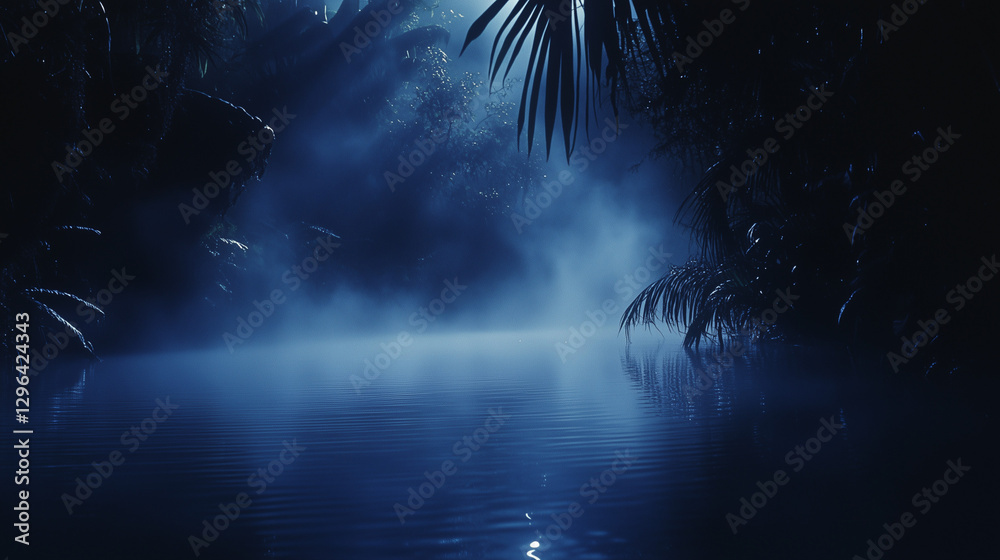 Obraz premium Misty jungle landscape with calm water
