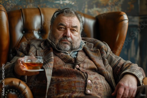 Wallpaper Mural An obese man drinks tea, enjoying a peaceful and calming moment. The scene conveys relaxation, self-care. Torontodigital.ca