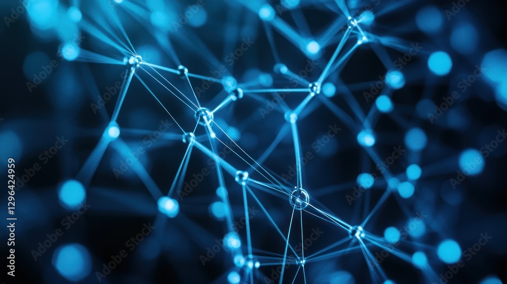 Abstract blue network nodes, connections, dark background, digital tech concept Abstract blue network nodes, connections, dark background, digital tech concept