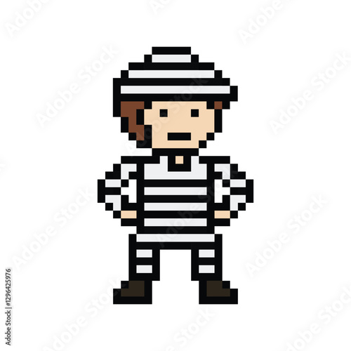 Cute pixel cartoon character prisoner man in jail prison uniform decoration crime prisoner man in prison 8 bit cartoon pixel robber 8bit png vector.