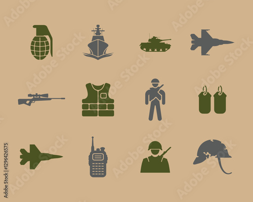 Military and Army Icons Set. Editable vector icon. Perfect for web and app interfaces, presentations, info graphics, etc. 
