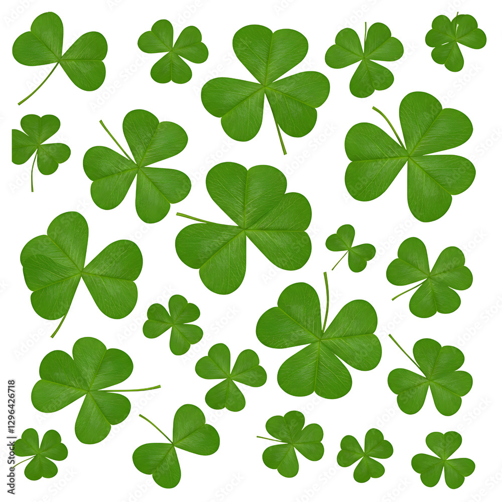 A vibrant collection of highly detailed green clover leaves in various shades with realistic textures and subtle gradients A vibrant collection of highly detailed green clover leaves in various shades with realistic textures and subtle gradients