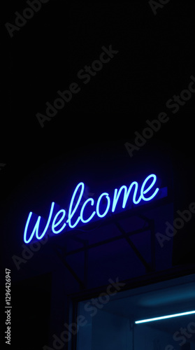 A vibrant blue neon 