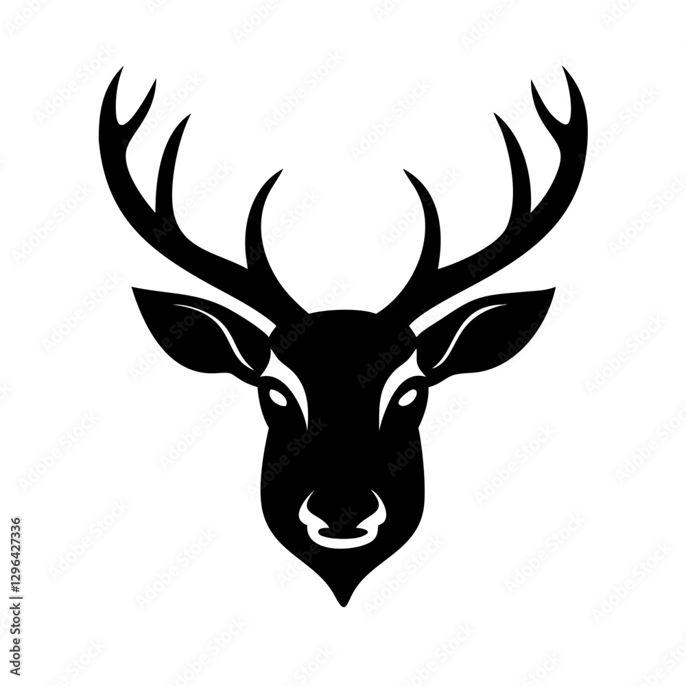 Wild forest deer icon with sharp antlers and fierce expression. Wild forest deer icon with sharp antlers and fierce expression.