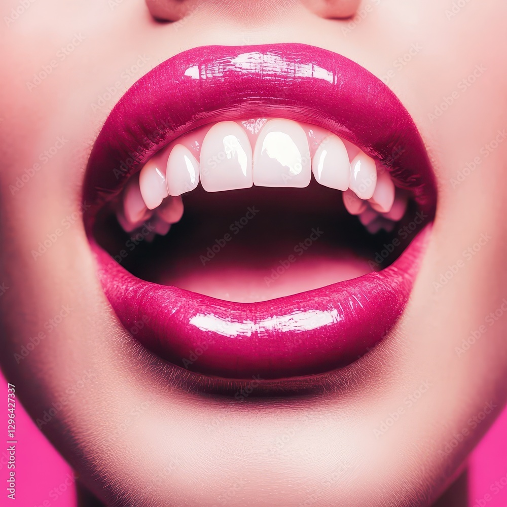 Obraz premium Bright pink lips showcase a confident smile