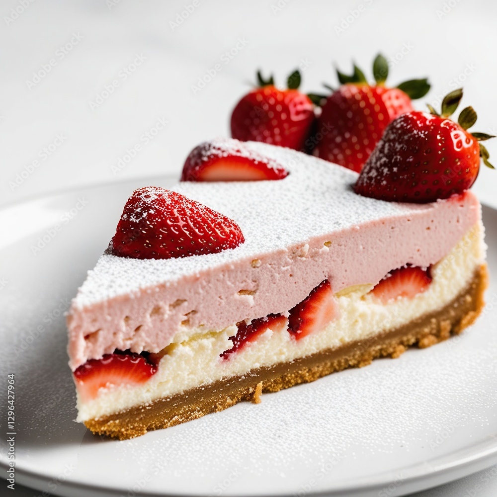 A slice of strawberry cream cheesecake. A slice of strawberry cream cheesecake.