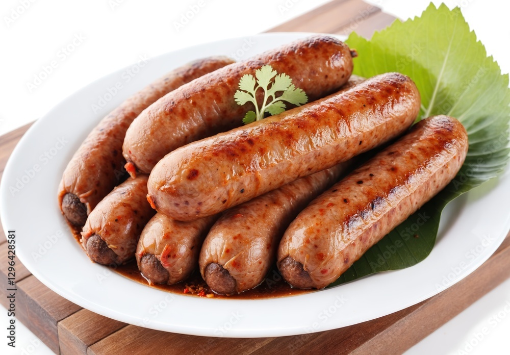 Local Northern Thai food , Northern Thai spicy sausage street food isolated in white background Local Northern Thai food , Northern Thai spicy sausage street food isolated in white background