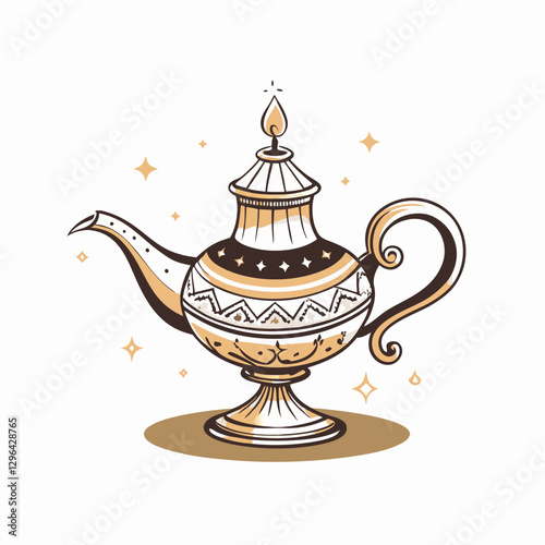 Elegant magic lamp with intricate design on white background, mystique