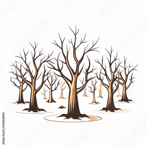 Deciduous trees in barren landscape, symbol of resilience
