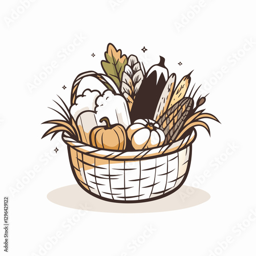 Harvest basket filled with autumn vegetables, seasonal bounty